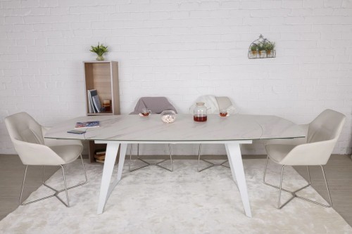 ​Стол обеденный Nicolas CALGARY (160 + 35 + 35) * 90 * 77 Керамика белый